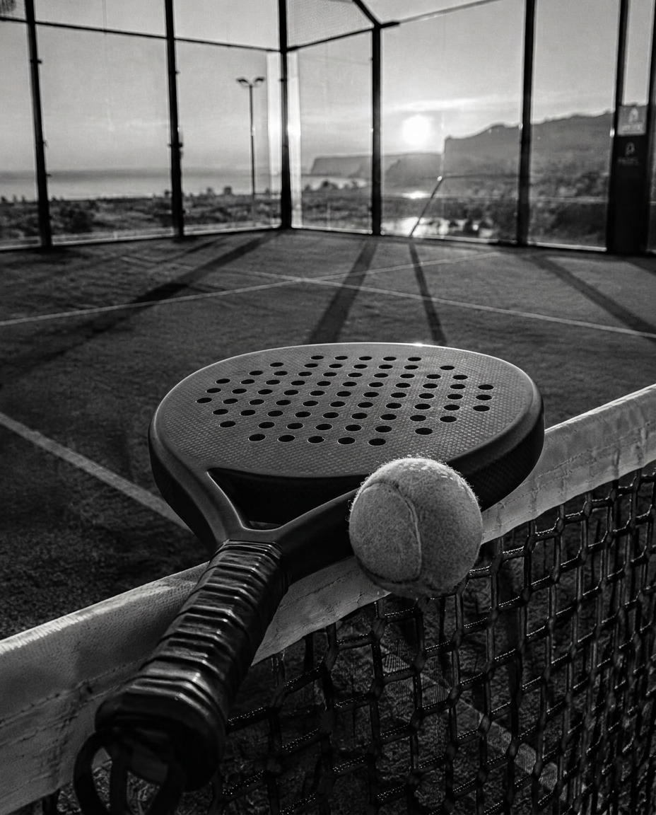 Schläger und Ball am Netz